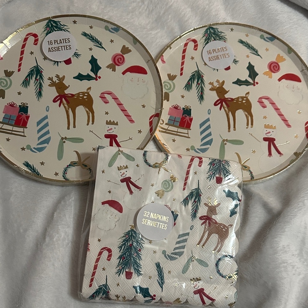 Meri Meri Christmas desert plates and matching napkins